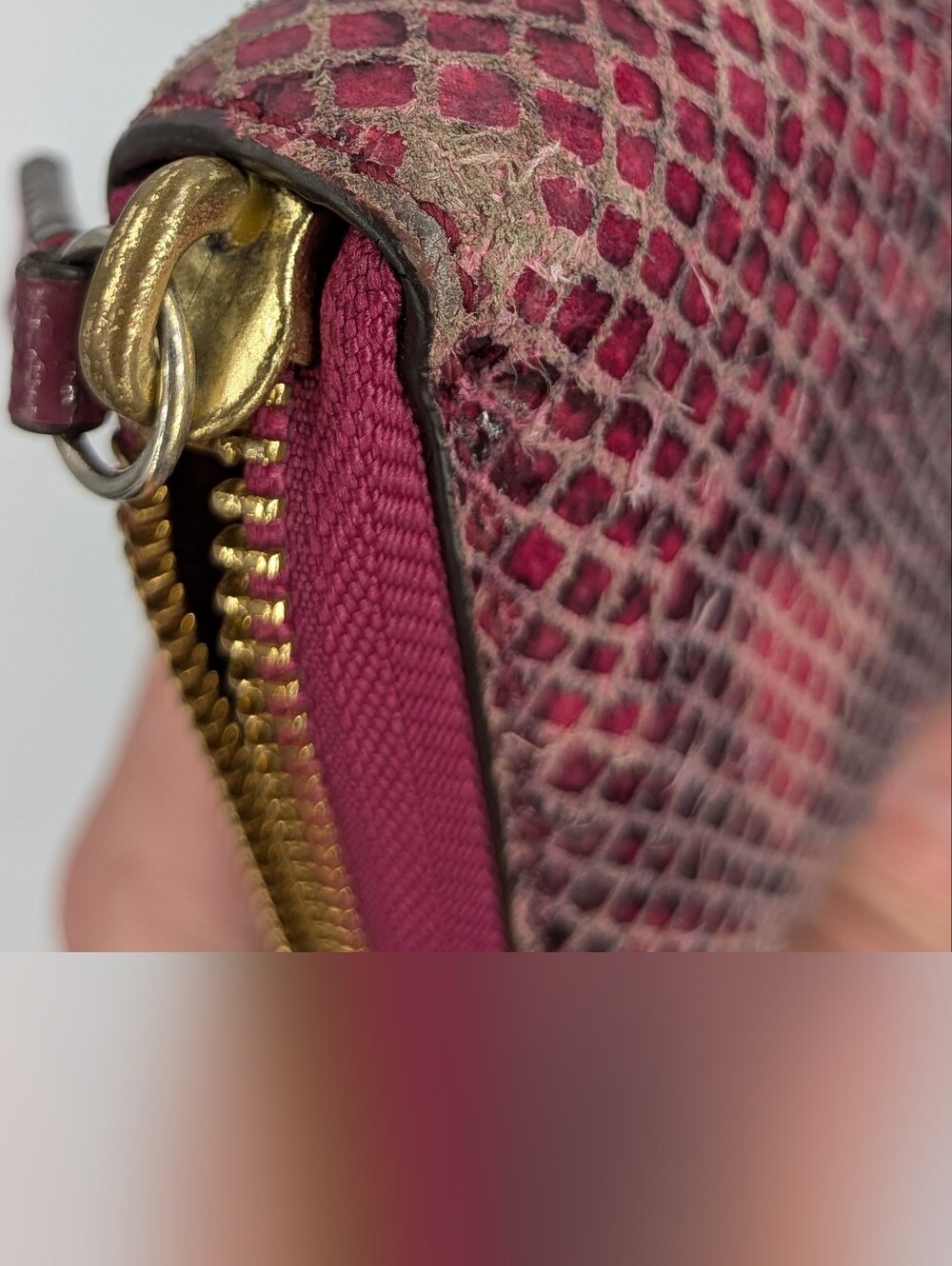Coach Wallet Python Snakeskin Leather Raspberry Pink Black Zip Around Accordion - Picture 12 of 16